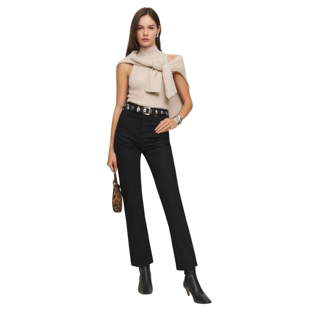 Reformation Cynthia High Rise Straight Leg Jeans Black Size 26 Minimalist Chic - Picture 2 of 13